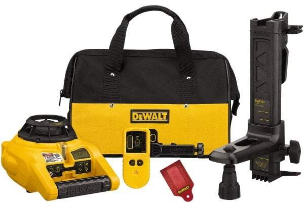 DeWALT - 100' (Interior) & 600' (Exterior) Measuring Range, 1/4" at 100' & 2mm at 10m Accuracy, Self-Leveling Rotary Laser with Detector - ±5° Self Leveling Range, 600 RPM, 2-D Battery Included - USA Tool & Supply