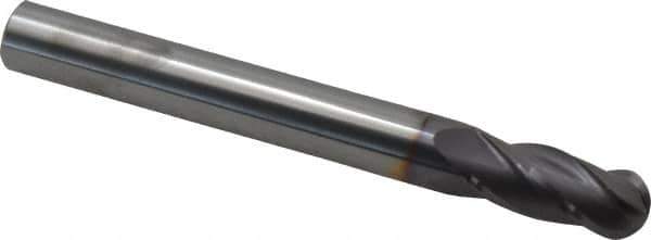 Niagara Cutter - 7/16" Diam, 1" LOC, 4 Flute Solid Carbide Ball End Mill - TiAlN Finish, Single End, 4" OAL, 7/16" Shank Diam, Spiral Flute - USA Tool & Supply