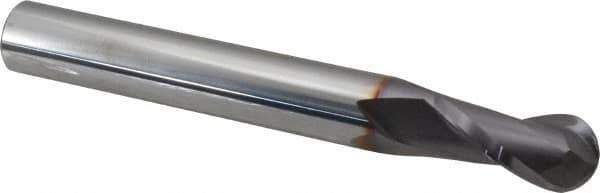 Niagara Cutter - 1/2" Diam, 1" LOC, 2 Flute Solid Carbide Ball End Mill - TiAlN Finish, Single End, 4" OAL, 1/2" Shank Diam, Spiral Flute - USA Tool & Supply