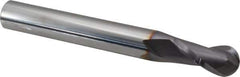 Niagara Cutter - 1/2" Diam, 1" LOC, 2 Flute Solid Carbide Ball End Mill - TiAlN Finish, Single End, 4" OAL, 1/2" Shank Diam, Spiral Flute - USA Tool & Supply