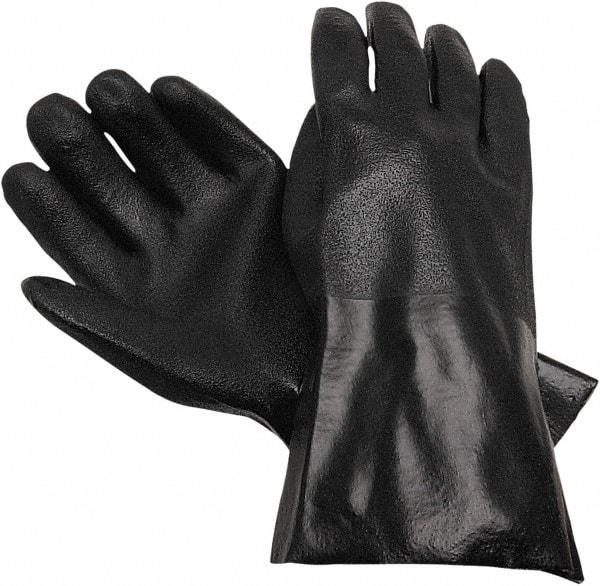 MCR Safety - Size L (9), 12" Long, 43 mil Thick, Supported, PVC Chemical Resistant Gloves - Textured Finish, Interlock Knit Lined, Black - USA Tool & Supply