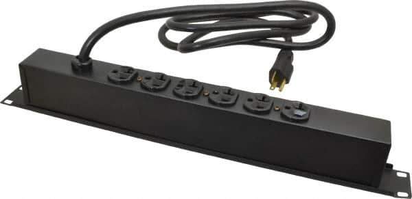 Wiremold - 6 Outlets, 120 Volts, 20 Amps, 6' Cord, Power Outlet Strip - Rack Mount, 6 Back NEMA Configuration, 19" Strip, cULus Recognized - USA Tool & Supply
