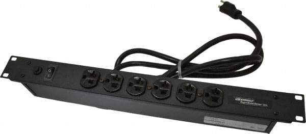Wiremold - 6 Outlets, 120 Volts, 20 Amps, 6' Cord, Power Outlet Strip - Rack Mount, 6 Front NEMA Configuration, 19" Strip, cULus Recognized - USA Tool & Supply