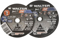WALTER Surface Technologies - 4" 24 Grit Aluminum Oxide Cutoff Wheel - 1/16" Thick, 3/8" Arbor, 19,100 Max RPM, Use with Die Grinders - USA Tool & Supply