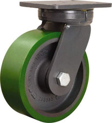 Hamilton - 8" Diam x 3" Wide x 10-1/2" OAH Top Plate Mount Swivel Caster - Polyurethane Mold onto Cast Iron Center, 2,500 Lb Capacity, Sealed Precision Ball Bearing, 5-1/4 x 7-1/4" Plate - USA Tool & Supply