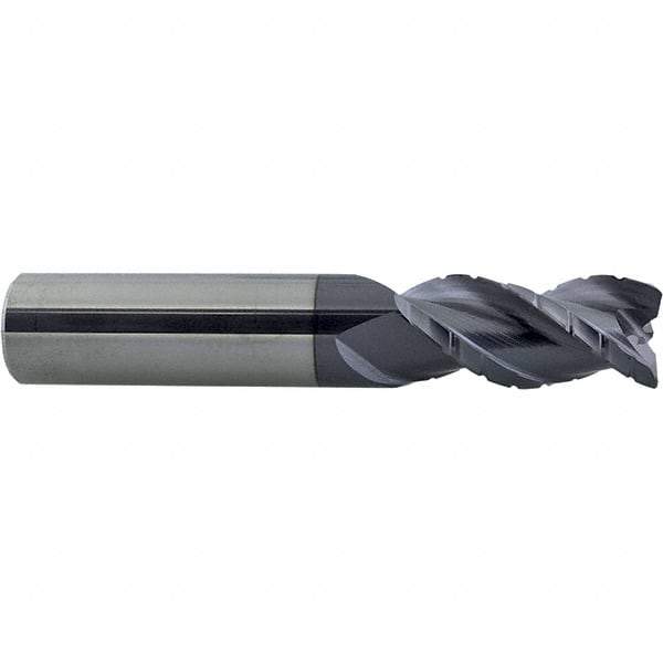 ProMax - 3/4" Diam, 1-5/8" LOC, 3 Flute Solid Carbide Roughing & Finishing Corner Radius End Mill - AlTiN Finish, 4" OAL, 3/4" Shank Diam, Weldon Shank, 40° Helix, Centercutting - USA Tool & Supply