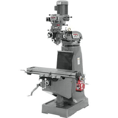 Jet - 9" Table Width x 42" Table Length, Variable Speed Pulley Control, 1 Phase Knee Milling Machine - R8 Spindle Taper, 2 hp - USA Tool & Supply