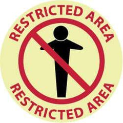 NMC - Restricted Area, Anti-Skid Pressure-Sensitive Vinyl Floor Sign - Round, Black & Red on White, Adhesive Backed, For Security & Admittance - USA Tool & Supply