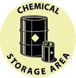 NMC - Chemical Storage Area, Anti-Skid Polyester Floor Sign - Round, Black on Yellow (Glow), Adhesive Backed, For Hazardous Materials - USA Tool & Supply