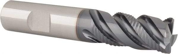 Iscar - 5/8" Diam, 1-1/4" LOC, 4 Flute Solid Carbide Roughing & Finishing Corner Chamfer End Mill - TiAlN Finish, 3-1/2" OAL, 5/8" Shank Diam, Weldon Shank, 45° Helix, Centercutting - USA Tool & Supply