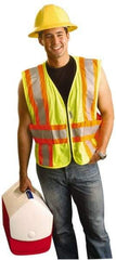 OccuNomix - Size M/L High Visibility Yellow Mesh Expandable Vest - 42 to 48" Chest, ANSI 107-2015, Zipper Closure, 3 Pockets, Polyester - USA Tool & Supply