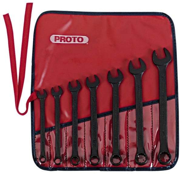 Proto - 7 Piece, 3/8" to 3/4", 12 Point Combination Wrench Set - Inch Measurement Standard, Black Oxide Finish, Comes in Nylon Roll - USA Tool & Supply