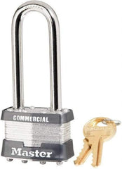 Master Lock - 2-1/2" Shackle Clearance, Keyed Alike Laminated Steel Padlock - 5/16" Shackle Diam, Steel - USA Tool & Supply