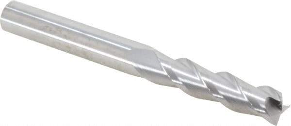 SGS - 3/8", 1-1/2" LOC, 3/8" Shank Diam, 3-1/2" OAL, 3 Flute, Solid Carbide Square End Mill - Single End, Uncoated, Spiral Flute, 38° Helix, Right Hand Cut, Right Hand Flute, Series 43 - USA Tool & Supply