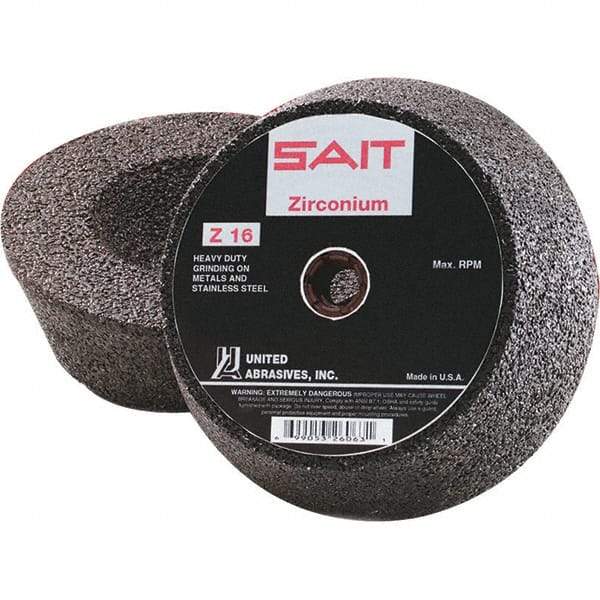 Sait - 6" Diam x 2" Thick, R Hardness, 16 Grit Surface Grinding Wheel - Zirconia Alumina, Type 11, Very Coarse Grade, 6,050 Max RPM, Resinoid Bond - USA Tool & Supply