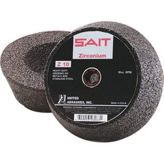 Sait - 6" Diam x 2" Thick, R Hardness, 16 Grit Surface Grinding Wheel - Zirconia Alumina, Type 11, Very Coarse Grade, 6,050 Max RPM, Resinoid Bond - USA Tool & Supply