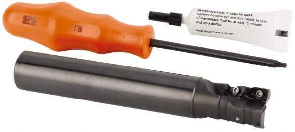 Kennametal - 26mm Cut Diam, 28mm Max Depth of Cut, 25mm Shank Diam, 95mm OAL, Indexable Square Shoulder Helical End Mill - GOMT 13T3.., JOMT 13T3.. Inserts, Weldon Shank, 0° Lead Angle, Series KDMR - USA Tool & Supply