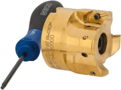 Seco - 2" Cut Diam, 0.295" Max Depth, 3/4" Arbor Hole, 4 Inserts, XPKX12 Insert Style, Indexable Copy Face Mill - R220.97-12 Cutter Style, 30,000 Max RPM, 1.77" High, Through Coolant, Series R220 - USA Tool & Supply