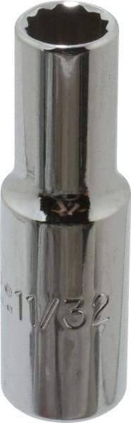 Proto - 11/32", 3/8" Drive, Deep Hand Socket - 12 Points, 2-1/8" OAL, Alloy Steel, Chrome Finish - USA Tool & Supply