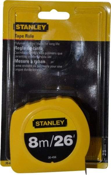 Stanley - 26' x 1" Yellow Blade Tape Measure - 1/32 & 1/16" & 1mm Graduation, Inch/Metric Graduation Style, Yellow Case - USA Tool & Supply