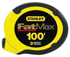 Stanley - 100' x 3/8" Yellow Blade Tape Measure - 1/8" Graduation, Inch Graduation Style, Yellow/Black Case - USA Tool & Supply