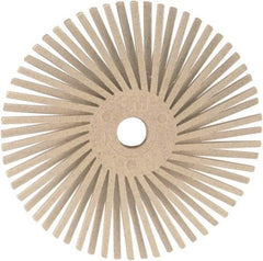 3M - 3" 120 Grit Ceramic Tapered Disc Brush - Fine Grade, Plain Hole Connector, 1" Trim Length, 0.37" Arbor Hole - USA Tool & Supply