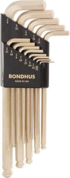 Bondhus - 13 Piece L-Key Ball End Hex Key Set - Hex Range 0.05 to 3/8", Steel - USA Tool & Supply