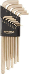 Bondhus - 13 Piece L-Key Ball End Hex Key Set - Hex Range 0.05 to 3/8", Steel - USA Tool & Supply