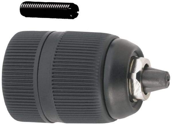 Accupro - 3/8-24 Male, 1/32 to 3/8" Capacity, Threaded Mount Drill Chuck - Keyless, 41mm Sleeve Diam, 57mm Open Length - Exact Industrial Supply