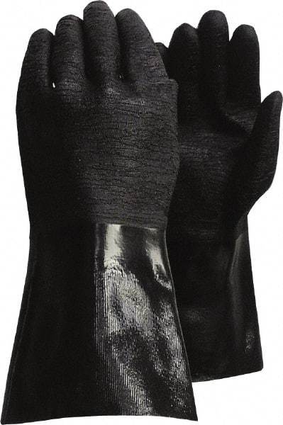 PIP - Size L (9), 14" Long, Supported, Neoprene Chemical Resistant Gloves - Textured Finish, Jersey Lined, Gauntlet Cuff, ANSI Cut Level 0, Puncture Level 1, Abrasion Level 3, Black - USA Tool & Supply