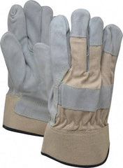 PRO-SAFE - Size XL (10) Split Cowhide General Protection Work Gloves - For Work & Driver, Uncoated, Safety Cuff, Full Fingered, White/Gray, Paired - USA Tool & Supply