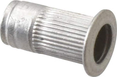 Made in USA - #10-32, 0.296 Insert Diam, 0.585" OAL, Knurled Body Open End Threaded Insert - 0.2969" Hole Diam, 0.415" Head Diam, 5056 Aluminum, Clear Protective Coating - USA Tool & Supply