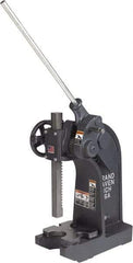 Dake - 1-1/2" Ram, 7-3/4" Throat Depth, 6 Ton Manual Arbor Press - 14" Max Work Height x 15-1/2" Max Work Width, Compound Leverage, 66:1 Leverage Ratio, 8-1/4" Base Width x 20" Base Depth - USA Tool & Supply