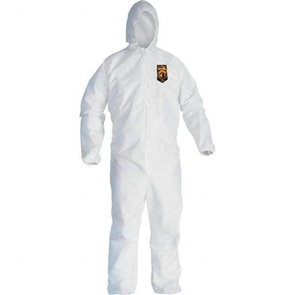 KleenGuard - Size 4XL Film Laminate General Purpose Coveralls - White, Zipper Closure, Elastic Cuffs, Elastic Ankles, Serged Seams - USA Tool & Supply