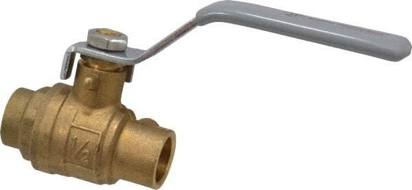 Value Collection - 1/2" Pipe, Full Port, Brass Standard Ball Valve - Inline - One Way Flow, Soldered x Soldered Ends, Lever Handle, 500 WOG - USA Tool & Supply