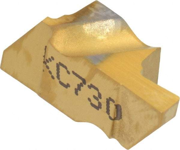 Kennametal - 2062NG Grade KC730, 1.58mm Cutting Width Carbide Grooving Insert - 2.79mm Max Depth of Cut, Left Hand, 0.19mm Corner Radius, TiN Finish - USA Tool & Supply