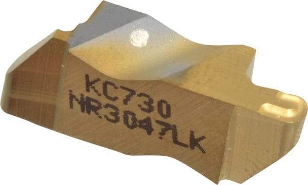 Kennametal - 3047NR K Grade KC730, 2.39mm Cutting Width Carbide Grooving Insert - 3.81mm Max Depth of Cut, Left Hand, 1.19mm Corner Radius, TiN Finish - USA Tool & Supply