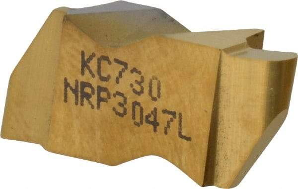 Kennametal - 3047NRP Grade KC730, 2.39mm Cutting Width Carbide Grooving Insert - 3.81mm Max Depth of Cut, Left Hand, 1.19mm Corner Radius, TiN Finish - USA Tool & Supply