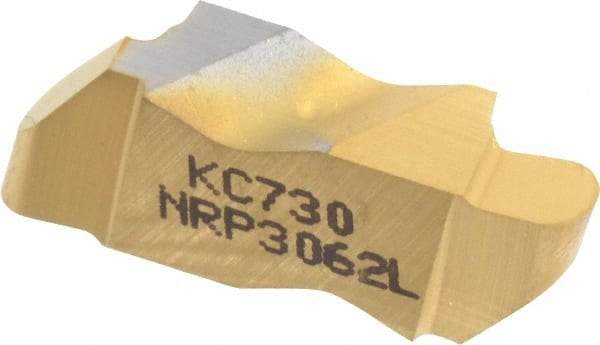 Kennametal - 3062NRP K Grade KC730, 3.18mm Cutting Width Carbide Grooving Insert - 3.81mm Max Depth of Cut, Left Hand, 1.59mm Corner Radius, TiN Finish - USA Tool & Supply