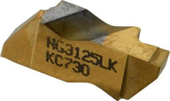 Kennametal - 3125NG K Grade KC730, 3.18mm Cutting Width Carbide Grooving Insert - 3.81mm Max Depth of Cut, Left Hand, 0.19mm Corner Radius, TiN Finish - USA Tool & Supply