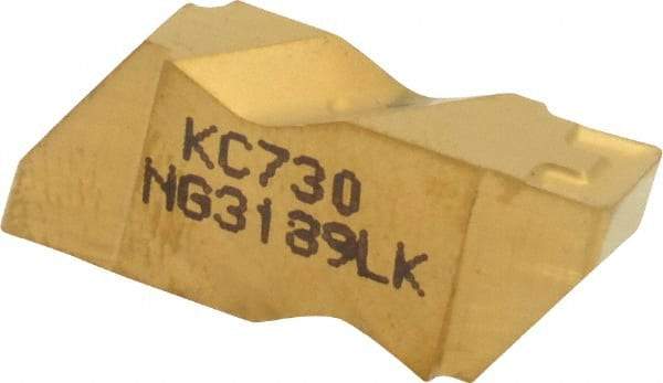 Kennametal - 3189NG K Grade KC730, 4.8mm Cutting Width Carbide Grooving Insert - 3.81mm Max Depth of Cut, Left Hand, 0.57mm Corner Radius, TiN Finish - USA Tool & Supply