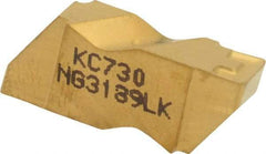 Kennametal - 3189NG K Grade KC730, 4.8mm Cutting Width Carbide Grooving Insert - 3.81mm Max Depth of Cut, Left Hand, 0.57mm Corner Radius, TiN Finish - USA Tool & Supply