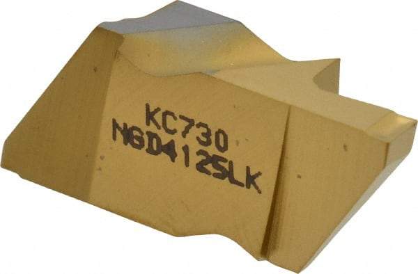 Kennametal - 4125NGD K Grade KC730, 3.18mm Cutting Width Carbide Grooving Insert - 6.35mm Max Depth of Cut, Left Hand, 0.19mm Corner Radius, TiN Finish - USA Tool & Supply