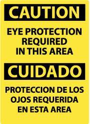 NMC - "Caution - Eye Protection Required in This Area", 14" Long x 10" Wide, Pressure-Sensitive Vinyl Safety Sign - Rectangle, 0.004" Thick, Use for Accident Prevention - USA Tool & Supply