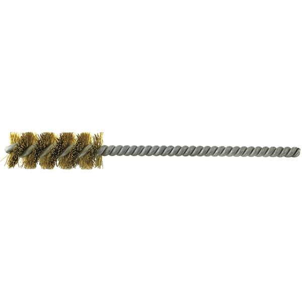 Brush Research Mfg. - 7/32" Diam Helical Brass Tube Brush - Single Spiral, 0.003" Filament Diam, 1" Brush Length, 4" OAL, 0.112" Diam Galvanized Steel Shank - USA Tool & Supply