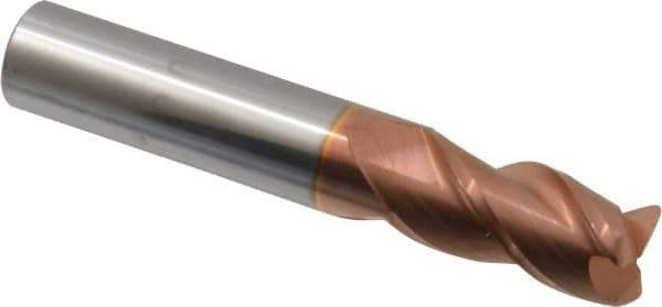 Accupro - 1/2", 3 Flute, Single End, Solid Carbide, 0.045" Corner Radius End Mill - 3" OAL, 40° Helix, Right Hand Flute, 1" LOC, Right Hand Cut - USA Tool & Supply