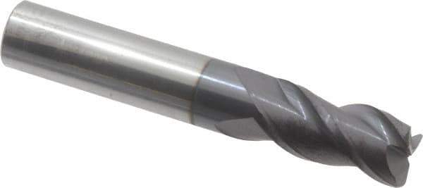 Accupro - 1/2", 3 Flute, Single End, Solid Carbide, 0.06" Corner Radius End Mill - 3" OAL, 40° Helix, Right Hand Flute, 1" LOC, Right Hand Cut - USA Tool & Supply