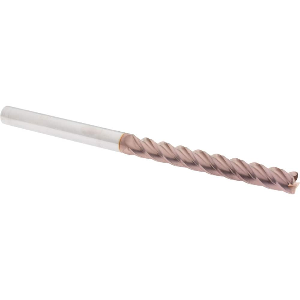 Corner Radius End Mill: 3/8″ Dia, 3″ LOC, 0.045″ Radius, 4 Flutes, Solid Carbide 6″ OAL, 3/8″ Shank Dia, 40 ° Helix, TiCN Coated, Corner Radius End, Centercutting