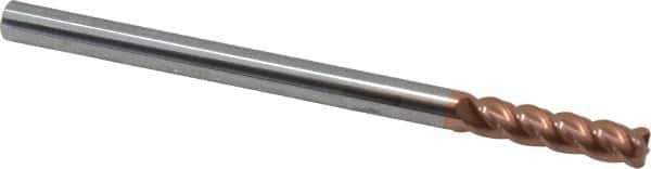 Accupro - 1/4", 4 Flute, Single End, Solid Carbide, 0.045" Corner Radius End Mill - 4" OAL, 40° Helix, Right Hand Flute, 1" LOC, Right Hand Cut - USA Tool & Supply