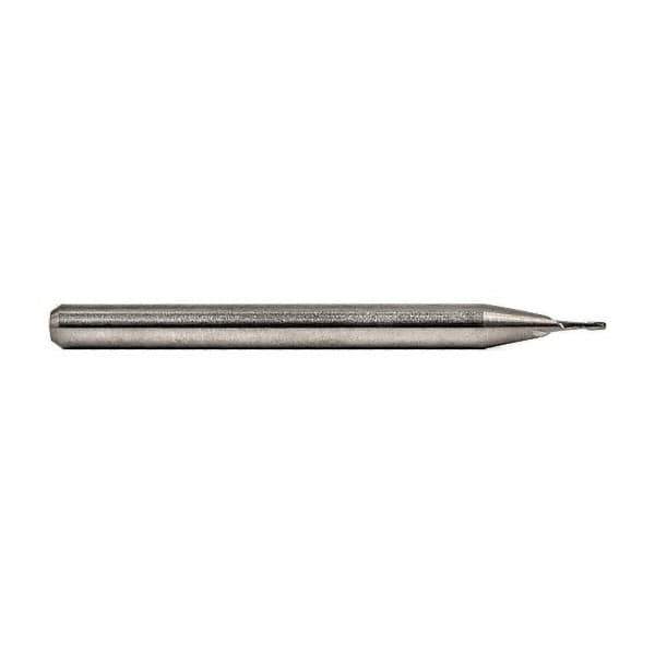 M.A. Ford - 0.032", 0.064" LOC, 1/8" Shank Diam, 1-1/2" OAL, 2 Flute, Solid Carbide Square End Mill - Single End, Bright Finish, Spiral Flute, 30° Helix, Centercutting, Right Hand Cut, Right Hand Flute - USA Tool & Supply